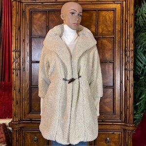 NWOT Ivory Faux Shearling Faux Fur Toggle Hooded Coat